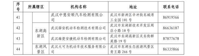 武漢44家可年檢機構