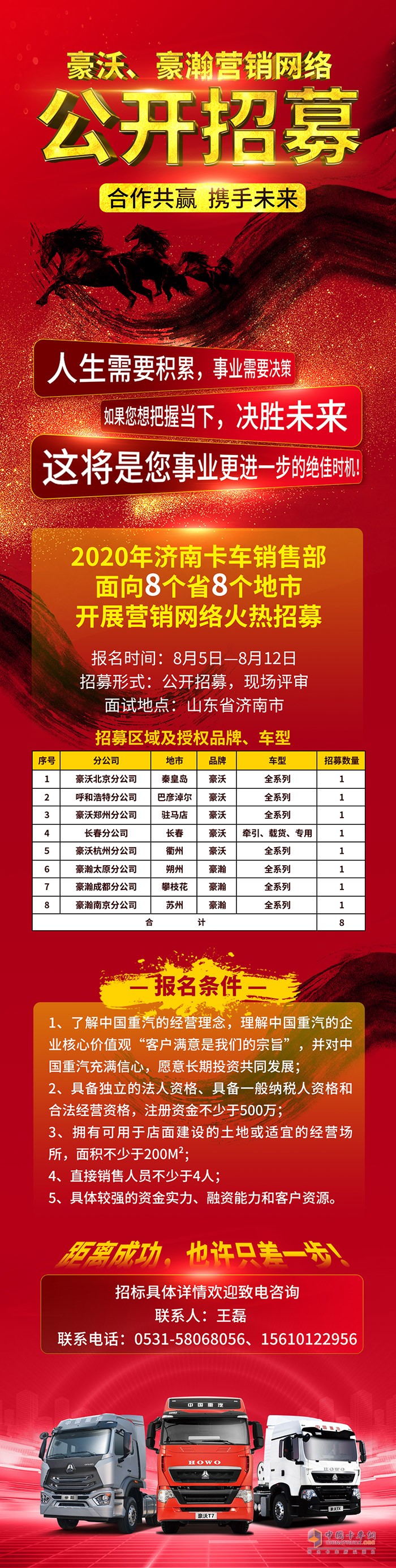 “錢”程無量 機(jī)會難得！中國重汽8省8地豪沃、豪瀚公開招募營銷網(wǎng)絡(luò)